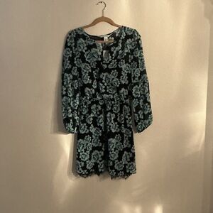 White House Black Market Black and Green Floral Dress